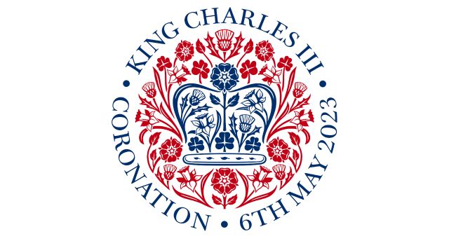 Red and blue coronation logo with text reading 